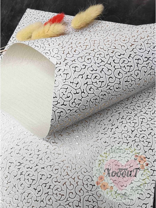 Кожзам "Узор" 21*29,5см. (белый/золото)